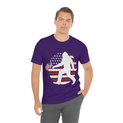 Big Foot American Flag, Fourth Of July 4th Unisex Jersey Short Sleeve Tee