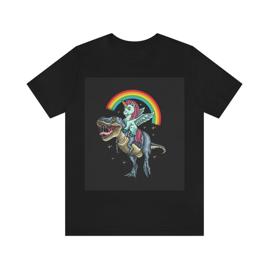 Unicorn Riding a dinosaur, Unisex Jersey Short Sleeve Tee