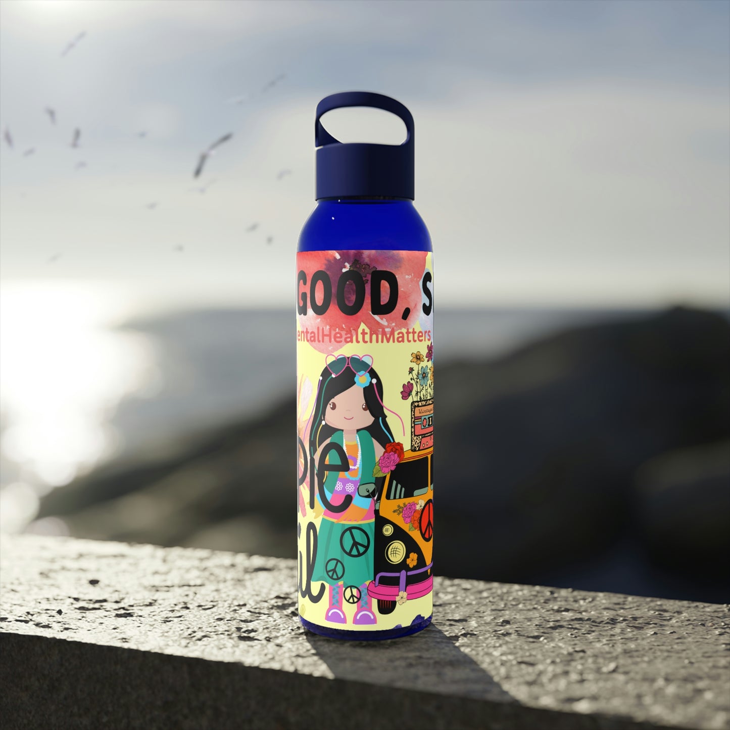 You Good Sis ? Mental Health Awareness Hippie Chic , Yellow Background Sky Water Bottle