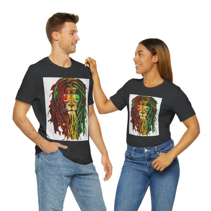 Reggae Lion With Dread locks, Unisex Jersey Short Sleeve Tee