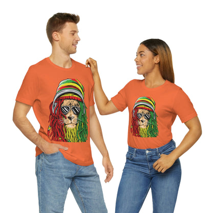 Reggae Lion With Dread locks with Hat, Unisex Jersey Short Sleeve Tee