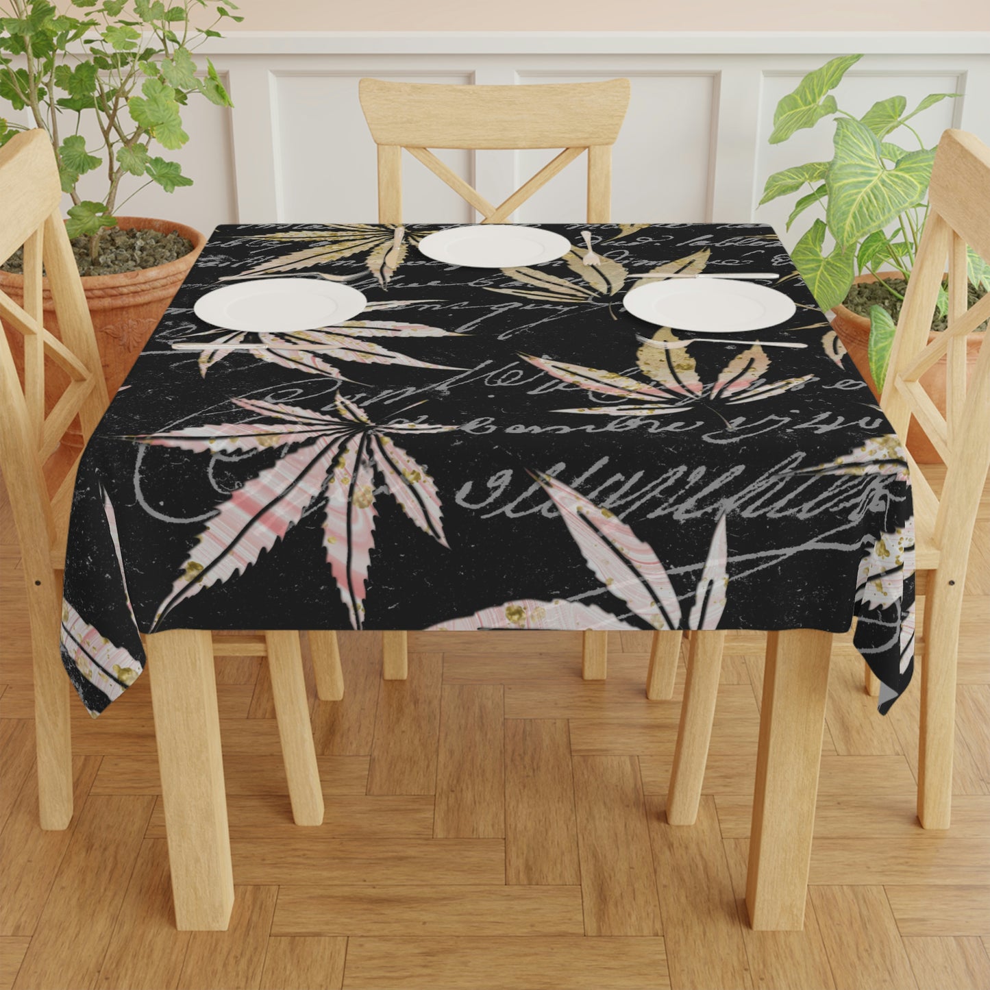 Gold And Black 420 Weed Pot Marijuana Leaf Tablecloth