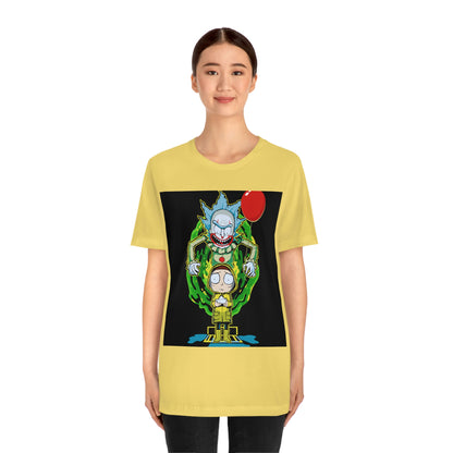 Scary Clown With Red Balloon And Kid In Yellow Rain Jacket - It Cover Unisex Jersey Short Sleeve Tee