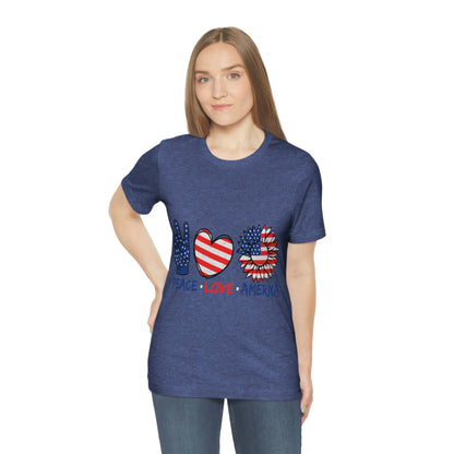 Peace Fingers , Love Heart , America Flag Design Unisex Jersey Short Sleeve Tee