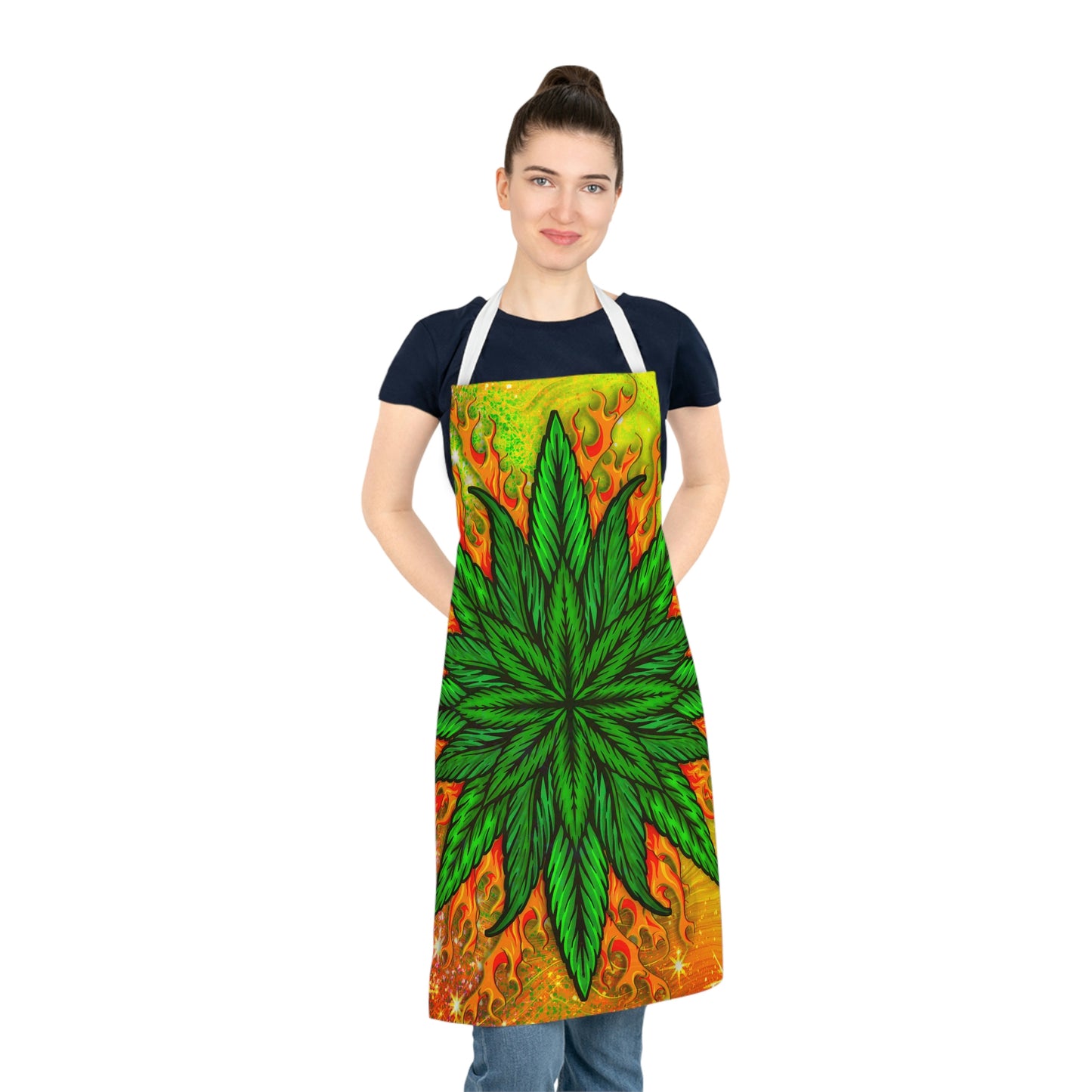 Pot Leaf Collage With Yellow Orange Background With Marijuana Pot Weed 420 Adult Apron