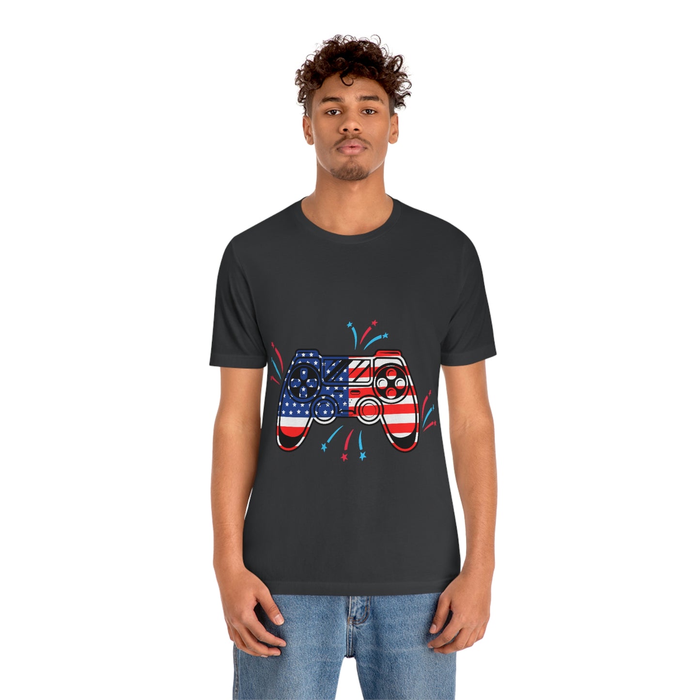 American Flag, Fourth Of July 4th , American Flag Game Controller Unisex Jersey Short Sleeve Tee