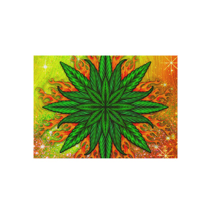 Pot Leaf Collage With Yellow Orange Background With Marijuana Pot Weed 420 Outdoor Rug