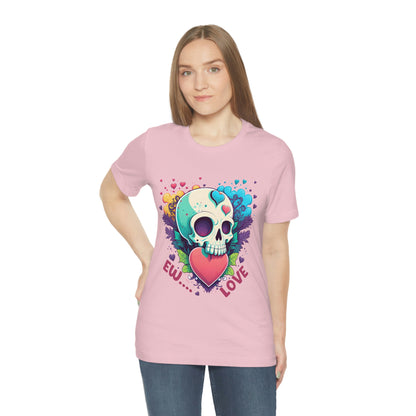 Ew Love Valentine Skull  With Pink And Blue Hearts Unisex Jersey Short Sleeve Tee