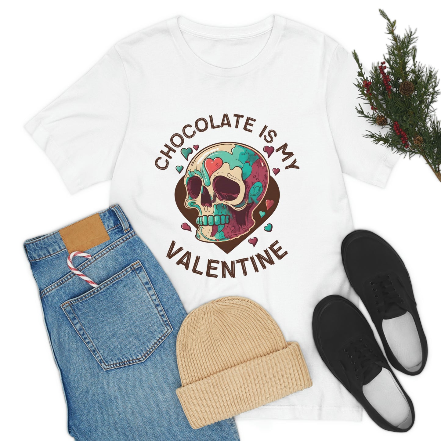 Chocolate Is My Friend My Valentine Skull Unisex Jersey Short Sleeve Tee