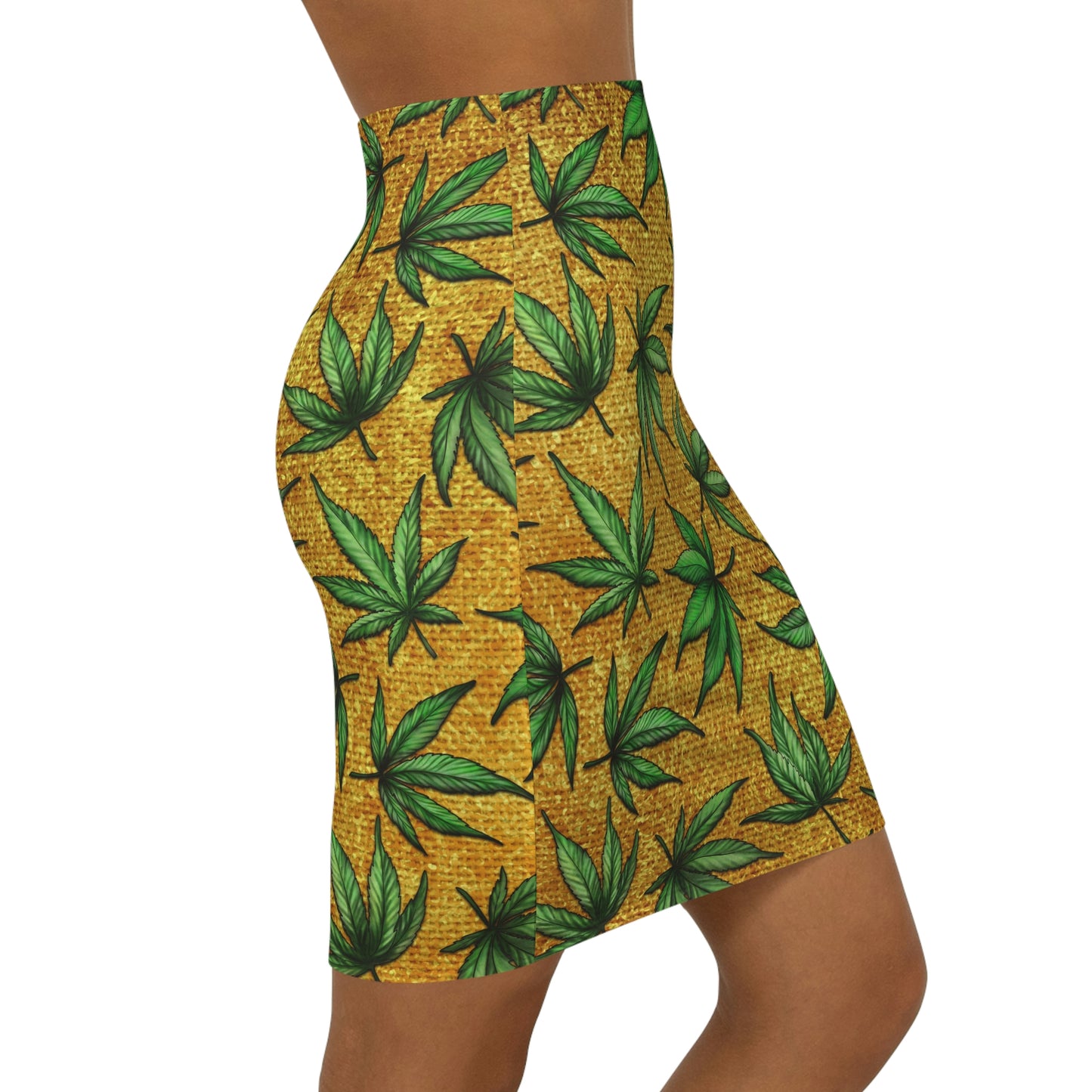 Gold And Green Marijuana Pot Weed Leaf With Gold Background 420 Women's Mini Skirt (AOP)