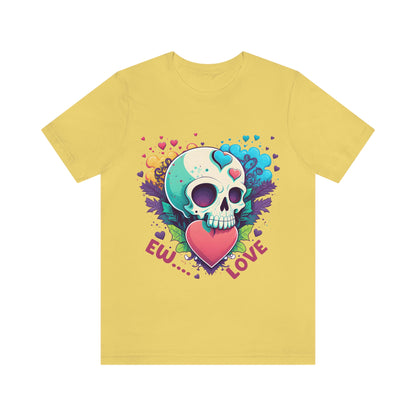 Ew Love Valentine Skull  With Pink And Blue Hearts Unisex Jersey Short Sleeve Tee