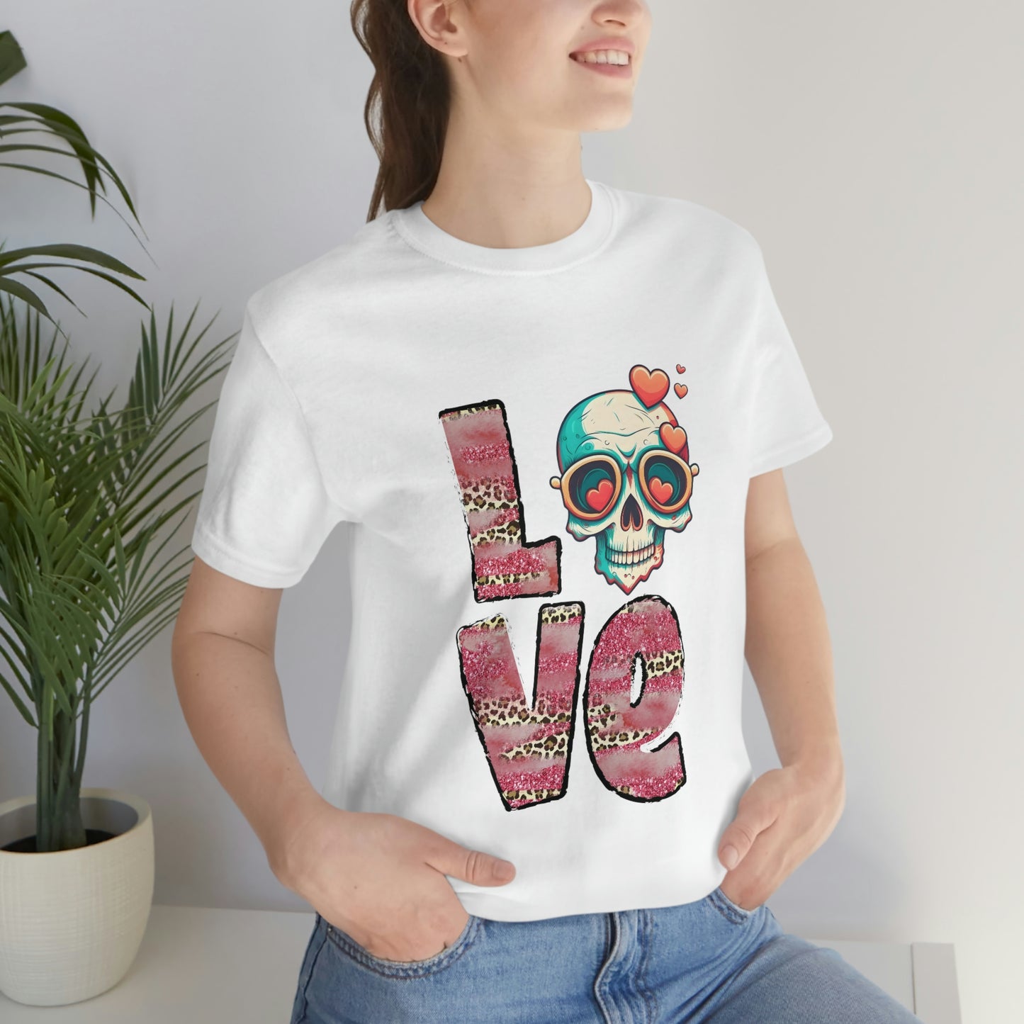 Love Valentine Skull With Red Roses Unisex Jersey Short Sleeve Tee