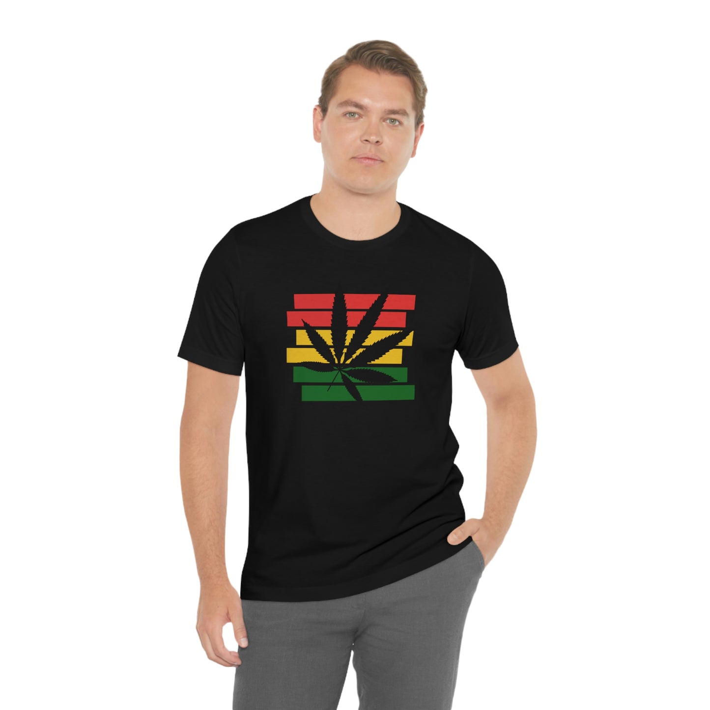 Pot Leaf With Classic Colors, Yellow, Green, Yellow, Unisex Jersey Short Sleeve Tee