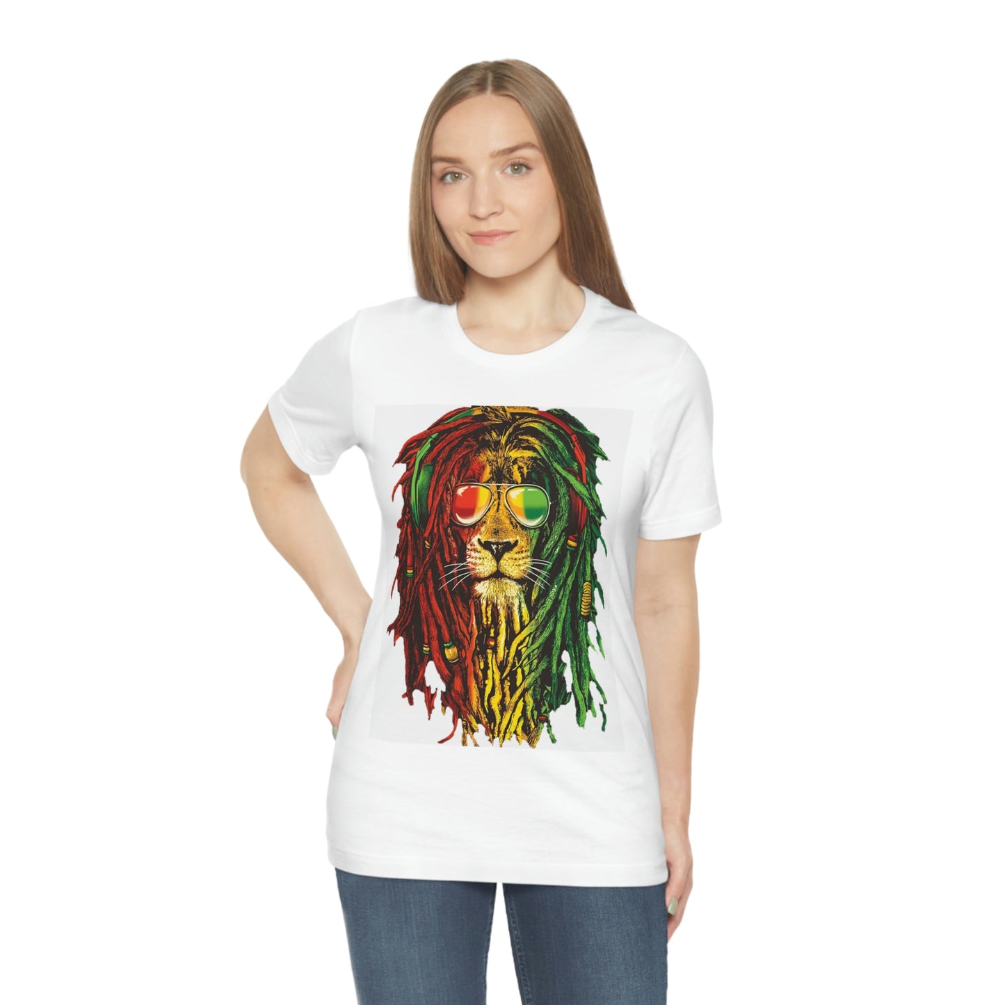 Reggae Lion With Dread locks, Unisex Jersey Short Sleeve Tee