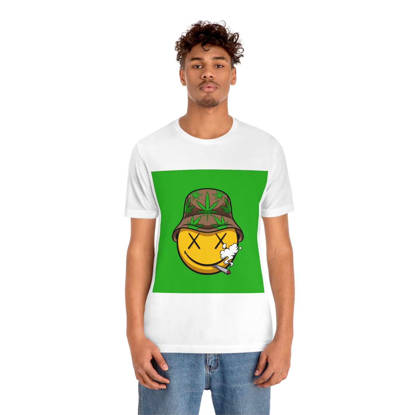 Blazed Happy Face With Hat & Pot Leafs, Unisex Jersey Short Sleeve Tee