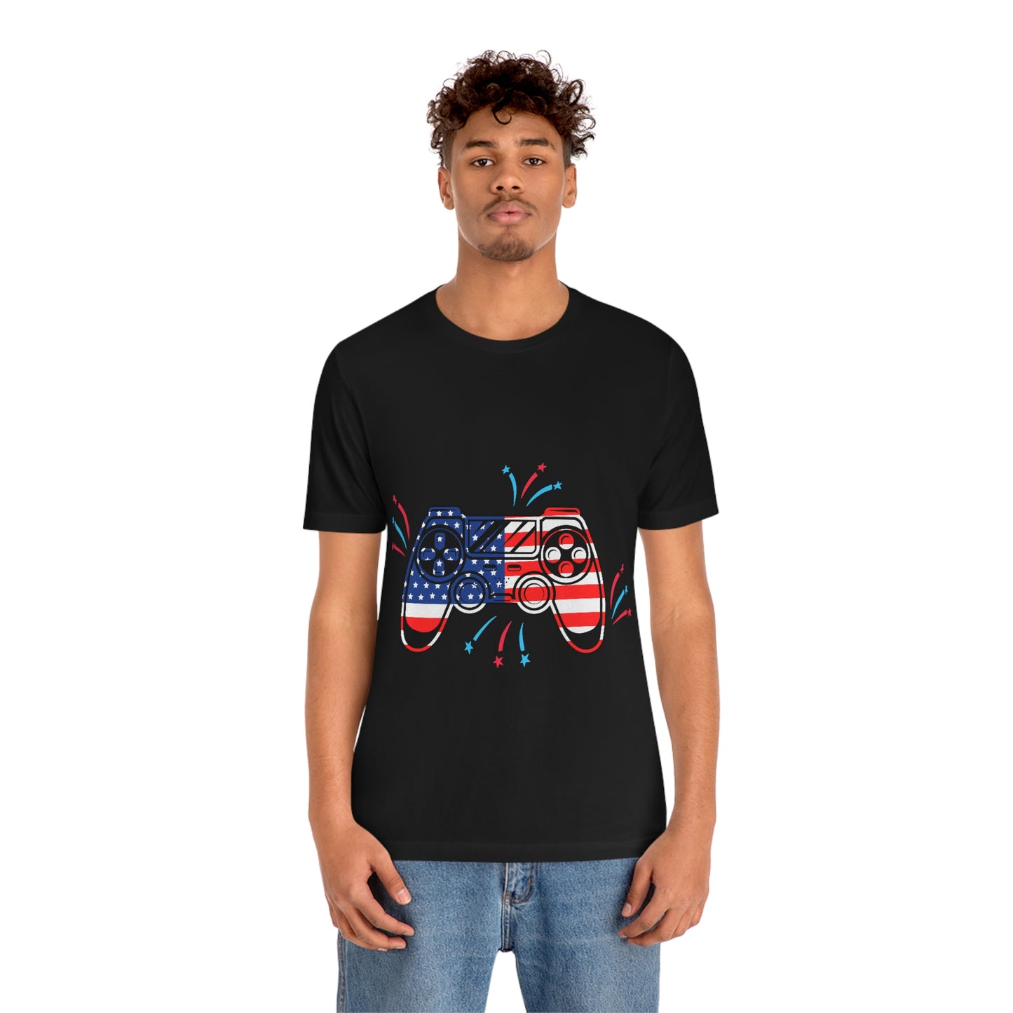 American Flag, Fourth Of July 4th , American Flag Game Controller Unisex Jersey Short Sleeve Tee