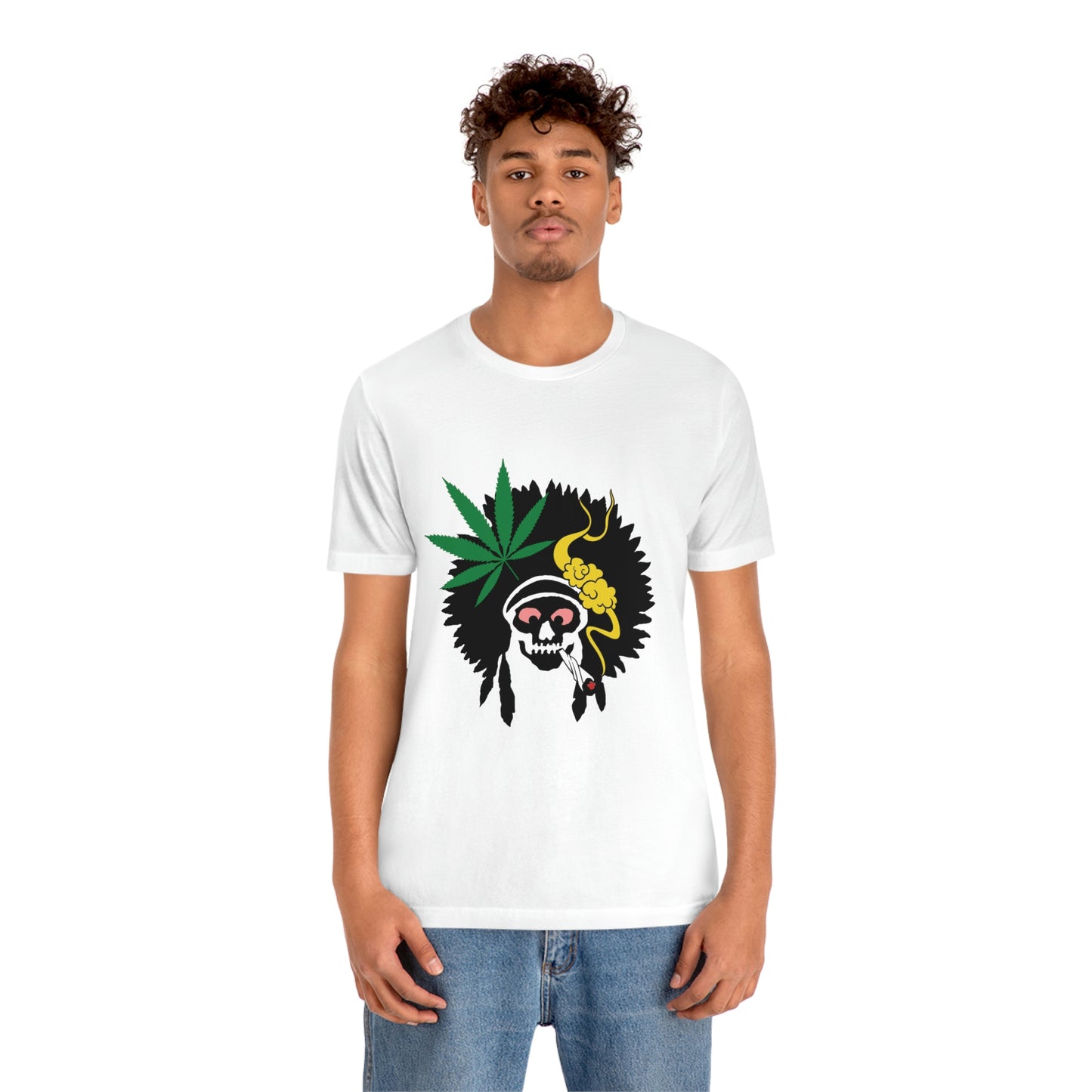 Skull Pot Smoking Indian, Unisex Jersey Short Sleeve Tee