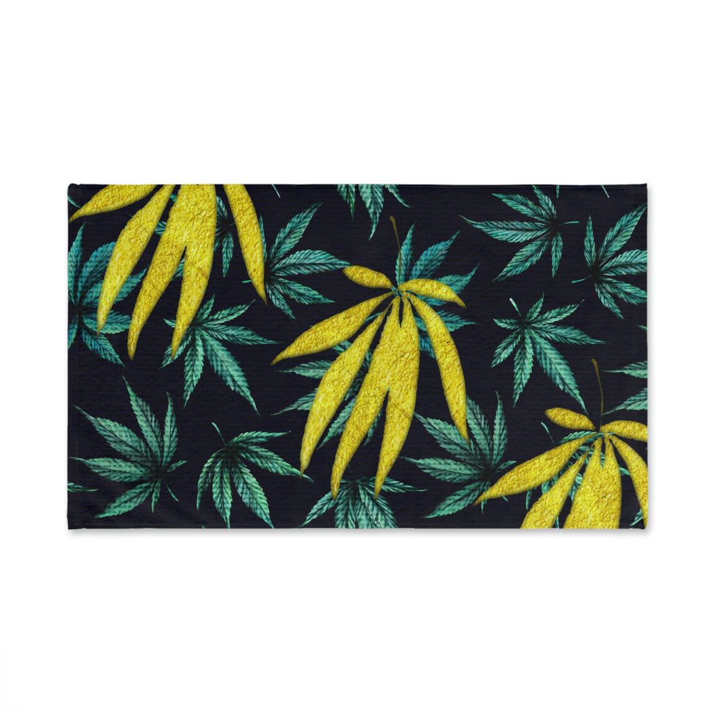 Large Gold Leaf Marijuana Pot Weed 420 With Green Leaf Background Hand Towel