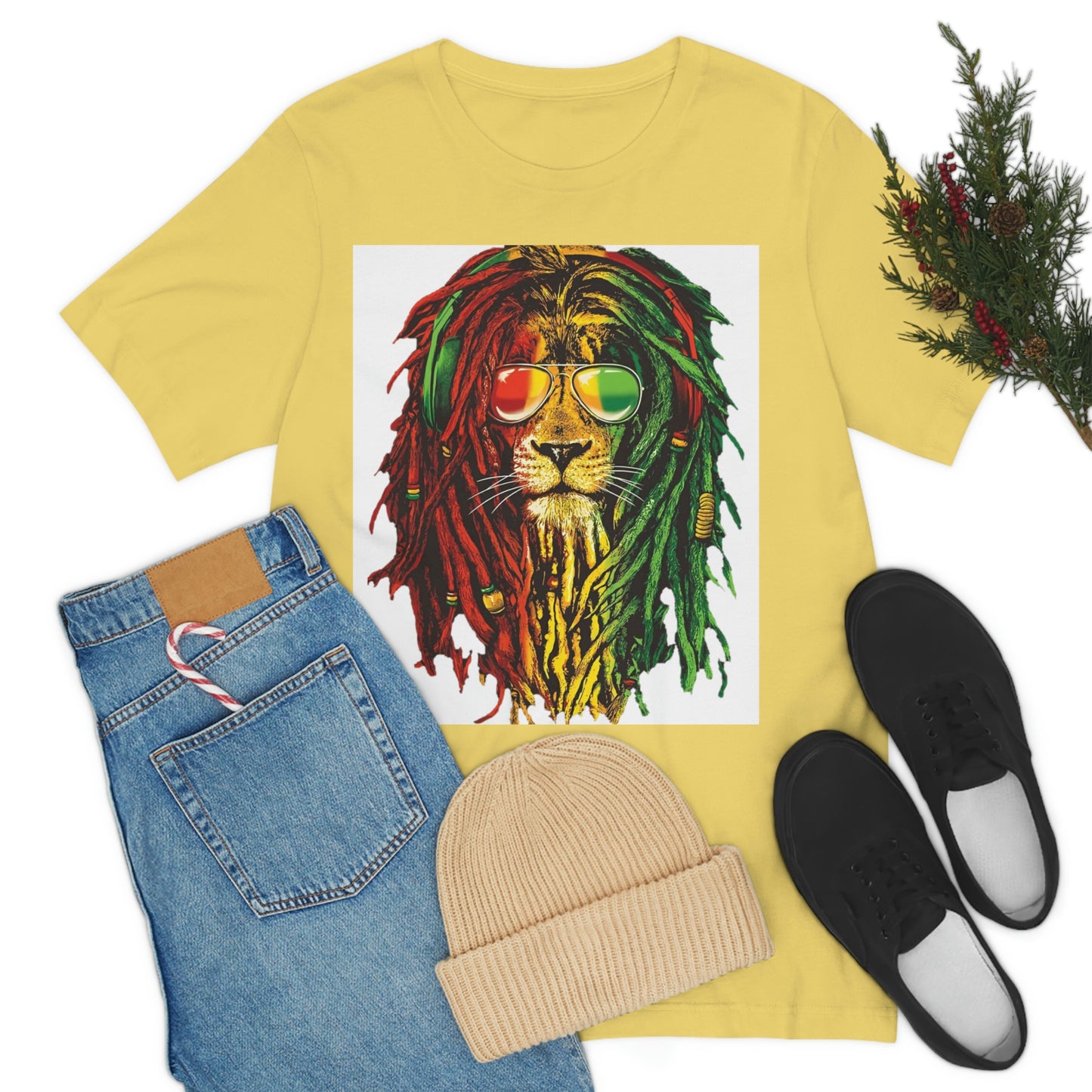 Reggae Lion With Dread locks, Unisex Jersey Short Sleeve Tee