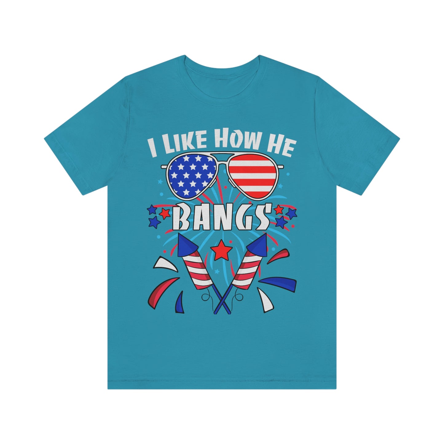 I Like How He Bangs American Flag, Fourth Of July 4th , American Flag Glasses Unisex Jersey Short Sleeve Tee