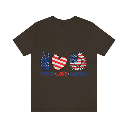 Peace Fingers , Love Heart , America Flag Design Unisex Jersey Short Sleeve Tee