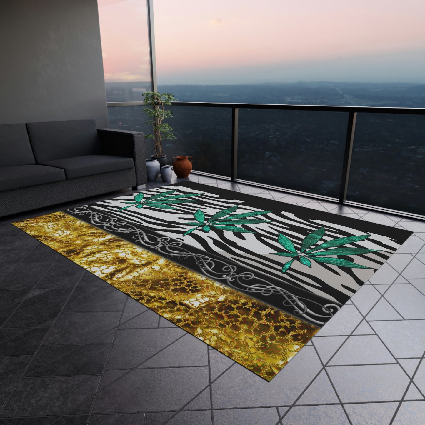 Gold And Zebra White And Black Marijuana Pot Weed Leaf 420 Weed Pot Marijuana Leaf Outdoor Rug