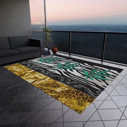 Gold And Zebra White And Black Marijuana Pot Weed Leaf 420 Weed Pot Marijuana Leaf Outdoor Rug