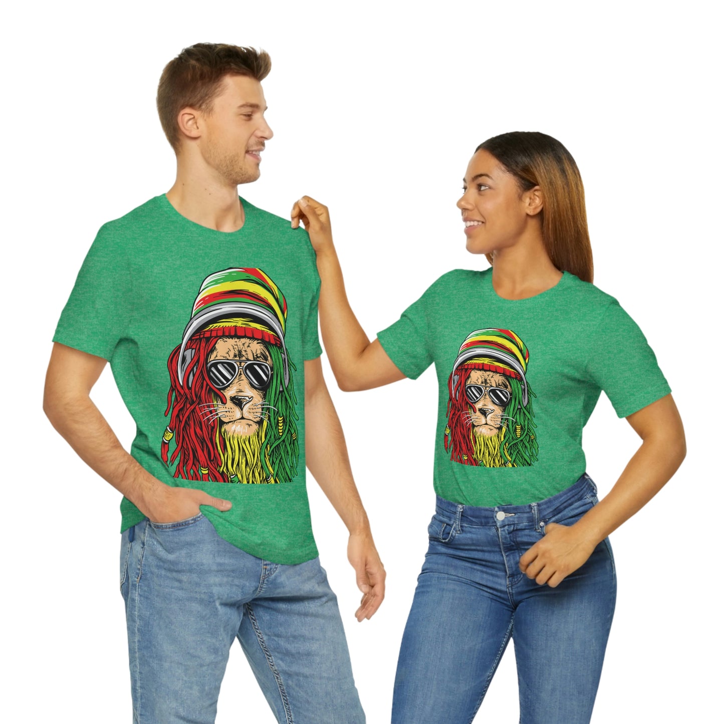 Reggae Lion With Dread locks with Hat, Unisex Jersey Short Sleeve Tee