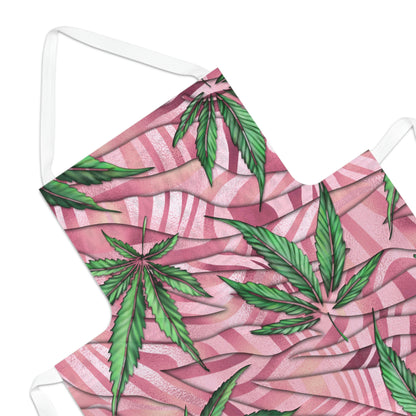 Beautifully Pink And Green Gorgeous Designed Marijuana 420 Weed Leaf Adult Apron