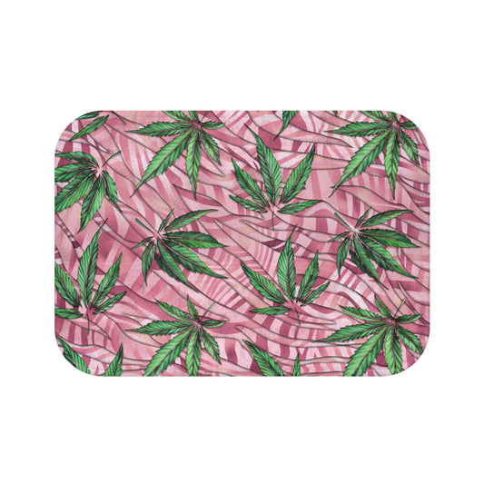 Sassy Pink And Green 420 Weed Marijuana Leaf Bath Mat