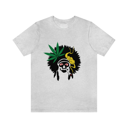 Skull Pot Smoking Indian, Unisex Jersey Short Sleeve Tee