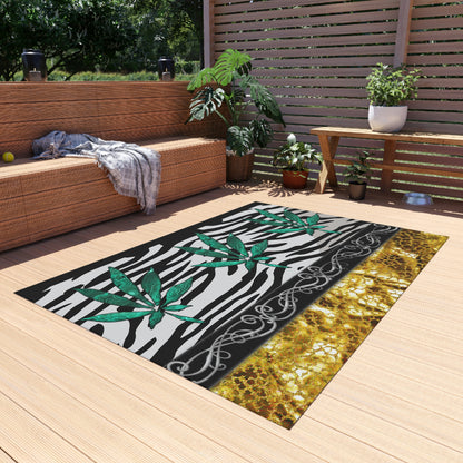 Gold And Zebra White And Black Marijuana Pot Weed Leaf 420 Weed Pot Marijuana Leaf Outdoor Rug