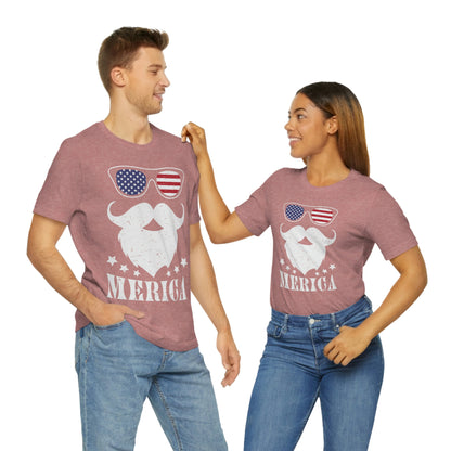 American Flag Sunglass Beard And Merican With Stars Unisex Jersey Short Sleeve Tee