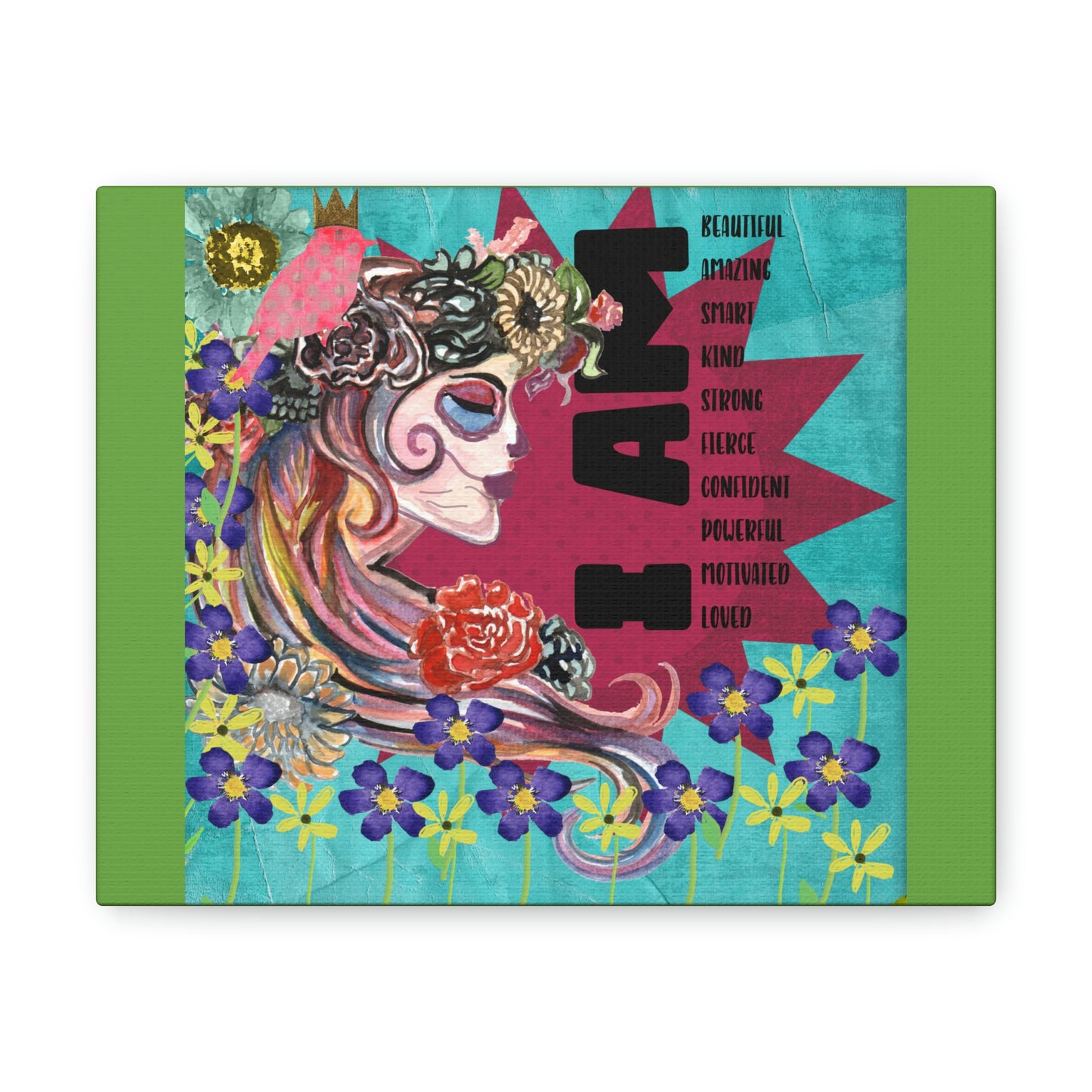 I AM Beautiful Amazing Smart Kind Amazing And More Skull Flowers Green Canvas Gallery Wraps