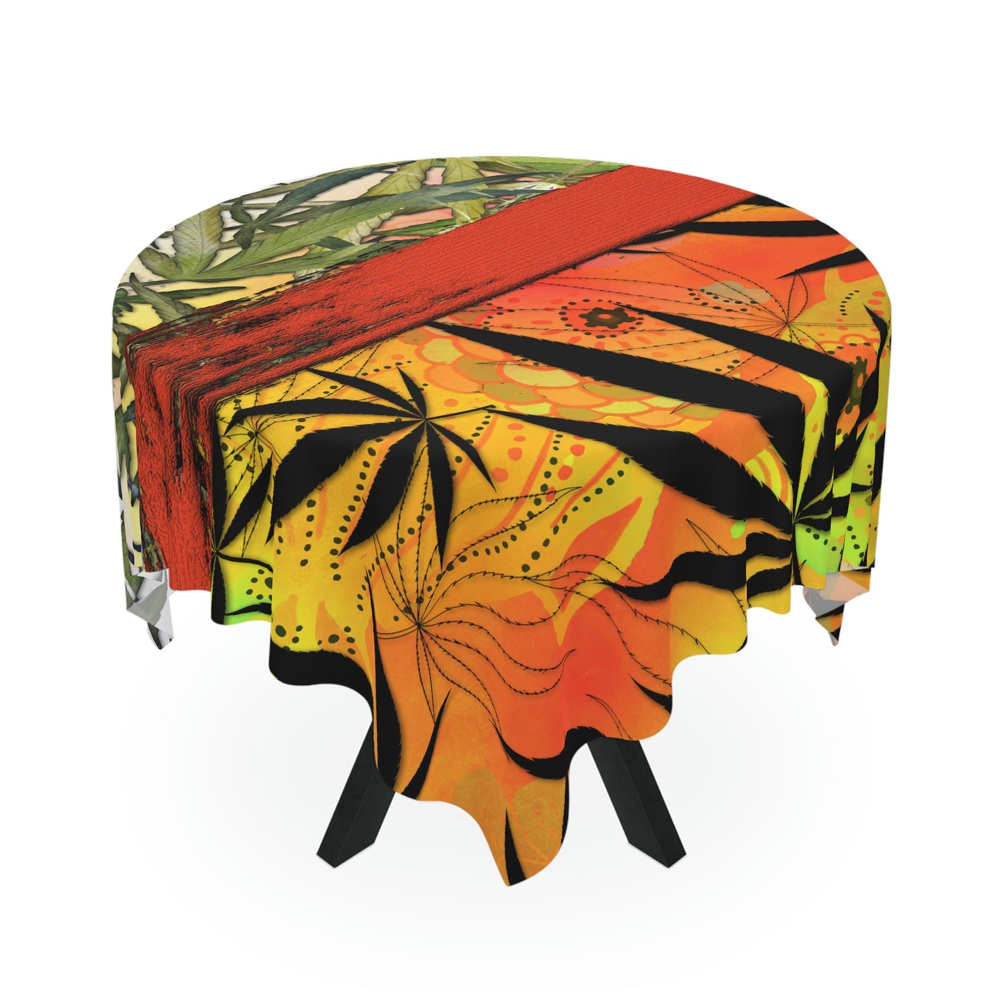 Beautiful Redish Orange Banded Marijuana 420 Pot Weed Leaf Tablecloth