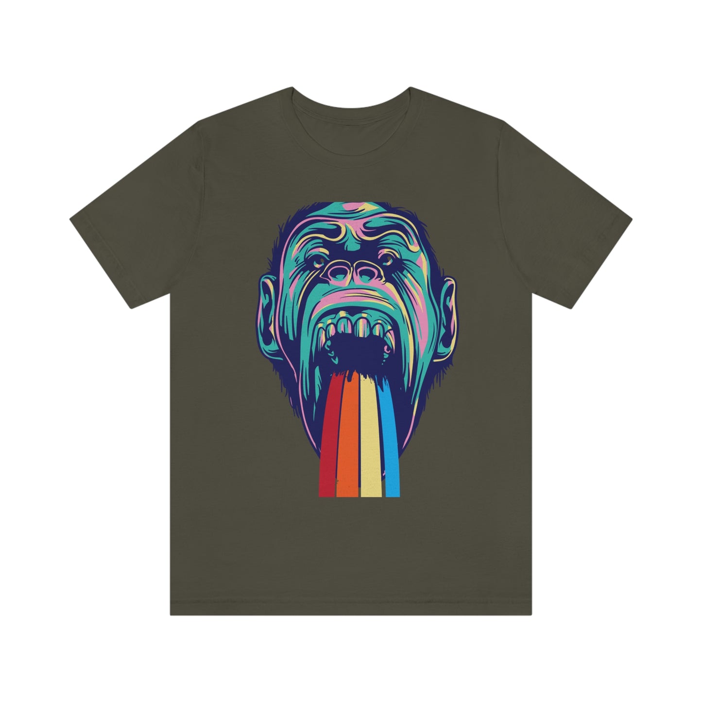 Color Ape Pouring flowing Rainbow Out His Mouth, Unisex Jersey Short Sleeve Tee