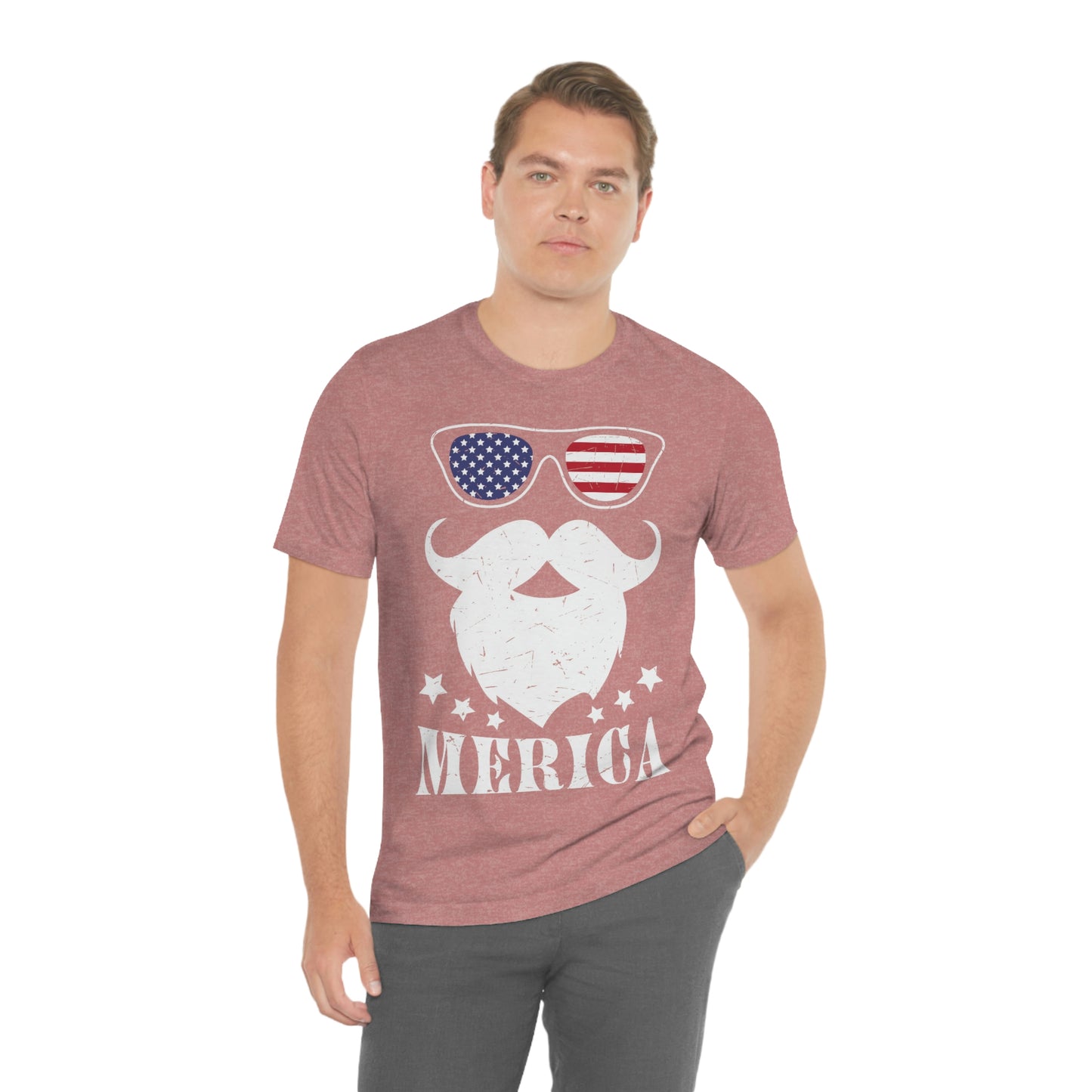 American Flag Sunglass Beard And Merican With Stars Unisex Jersey Short Sleeve Tee