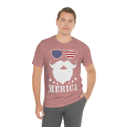 American Flag Sunglass Beard And Merican With Stars Unisex Jersey Short Sleeve Tee