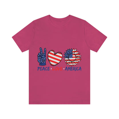 Peace Fingers , Love Heart , America Flag Design Unisex Jersey Short Sleeve Tee