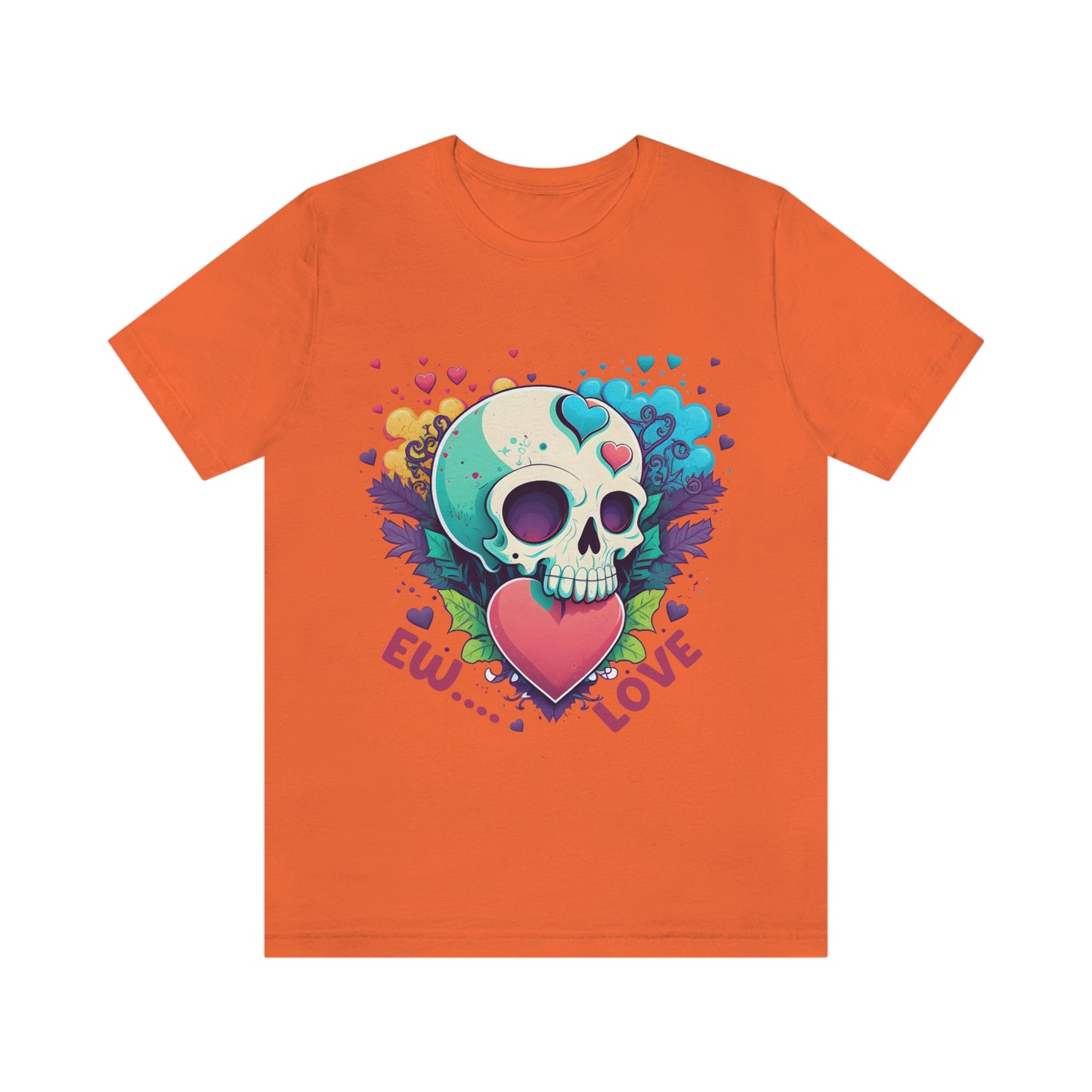 Ew Love Valentine Skull  With Pink And Blue Hearts Unisex Jersey Short Sleeve Tee