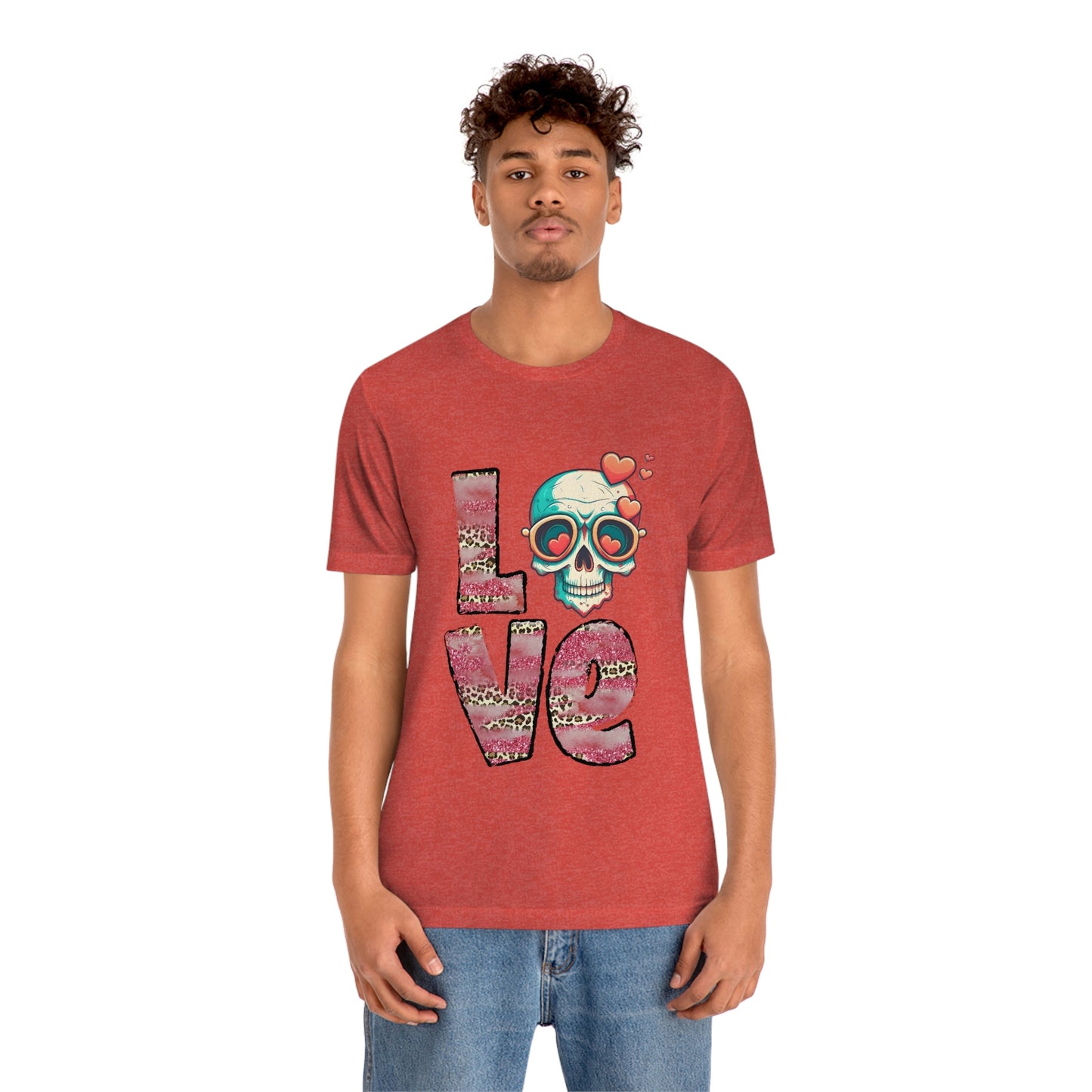 Love Valentine Skull With Red Roses Unisex Jersey Short Sleeve Tee