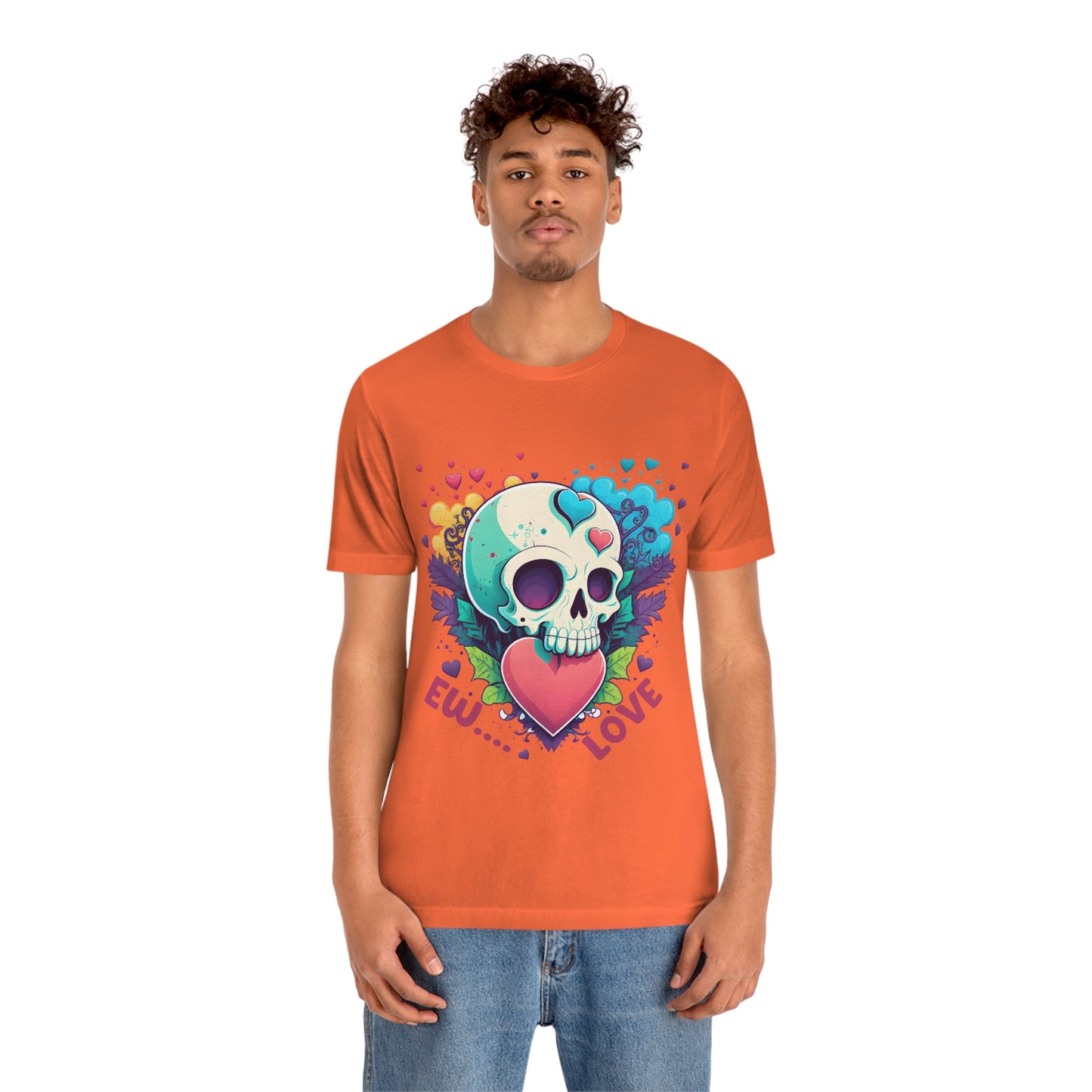 Ew Love Valentine Skull  With Pink And Blue Hearts Unisex Jersey Short Sleeve Tee