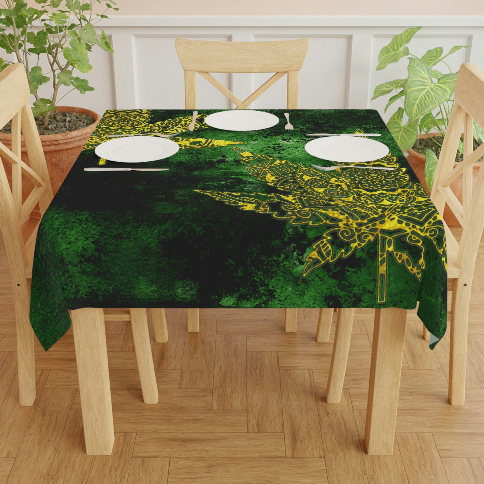 Gorgeous Designed Gold Leaf With multigreen Background Marijuana Pot Weed 420 Tablecloth