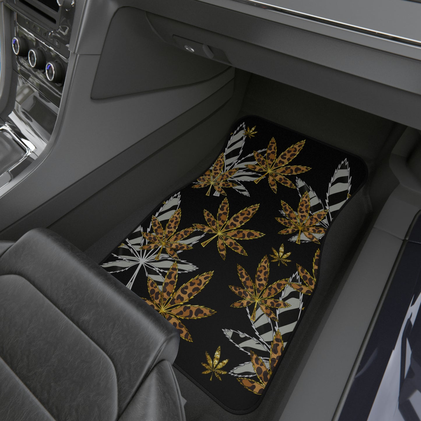 Gold And Zebra Marijuana Pot Weed Leaf 420 Marijuana Leaf Car Mats (Set of 4)