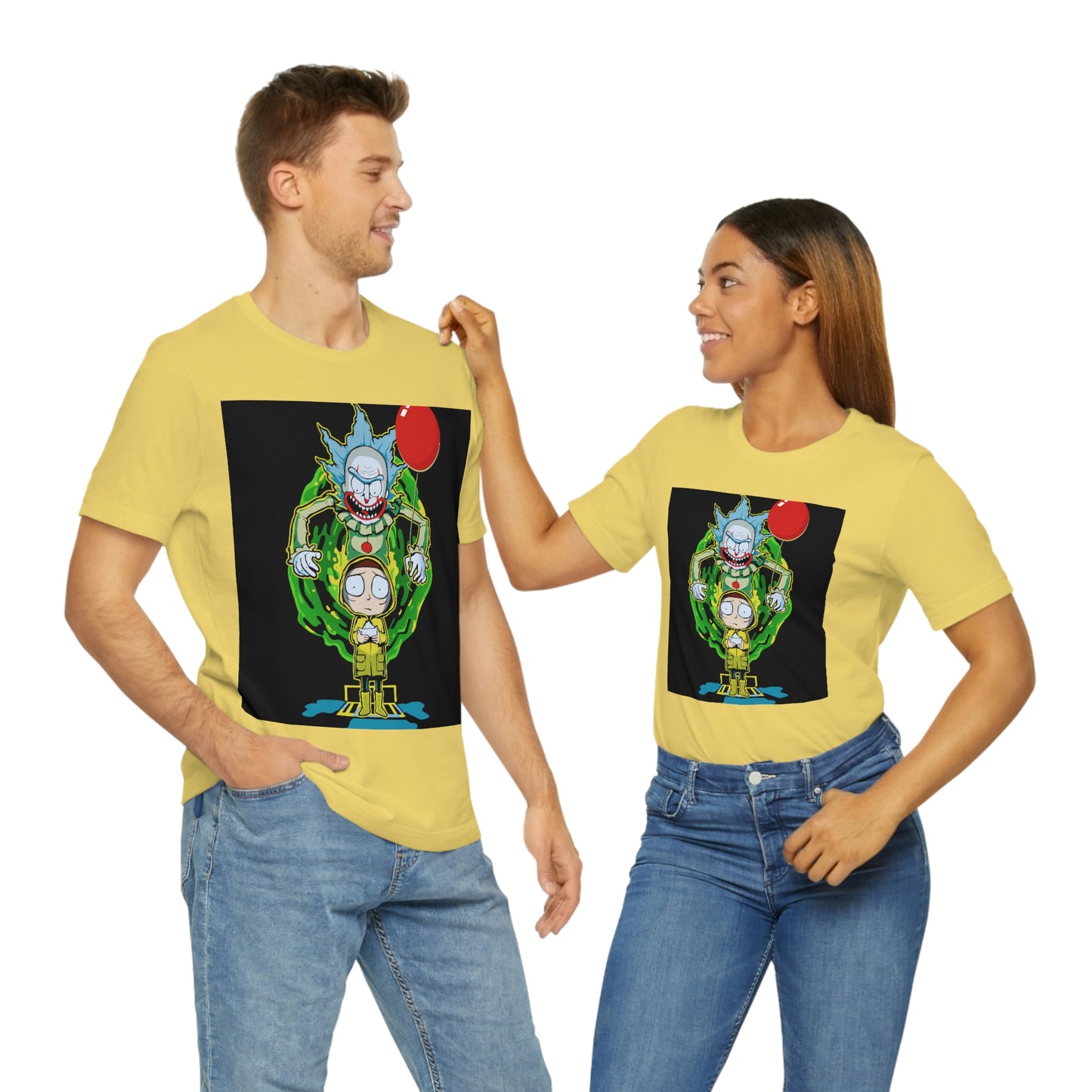 Scary Clown With Red Balloon And Kid In Yellow Rain Jacket - It Cover Unisex Jersey Short Sleeve Tee