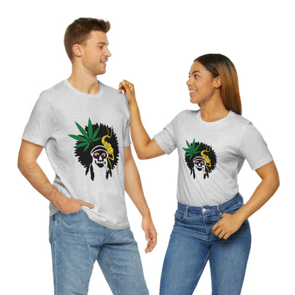 Skull Pot Smoking Indian, Unisex Jersey Short Sleeve Tee