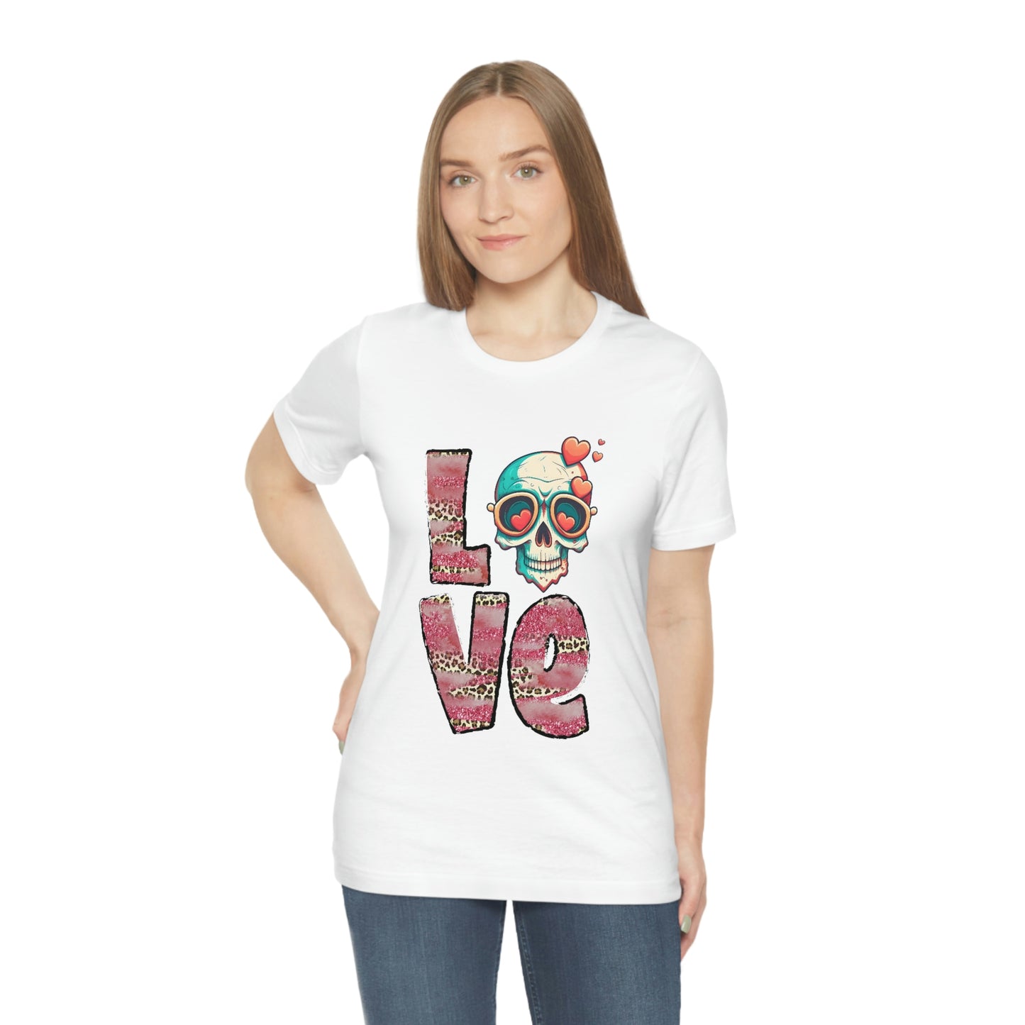 Love Valentine Skull With Red Roses Unisex Jersey Short Sleeve Tee