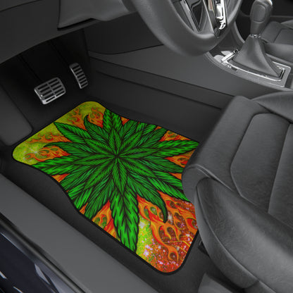 Pot Leaf Collage With Yellow Orange Background With Marijuana Pot Weed 420 Car Mats (Set of 4)