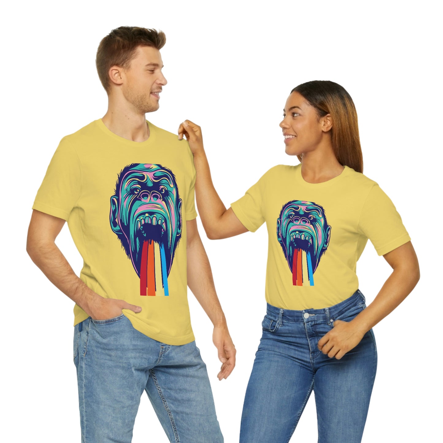 Color Ape Pouring flowing Rainbow Out His Mouth, Unisex Jersey Short Sleeve Tee