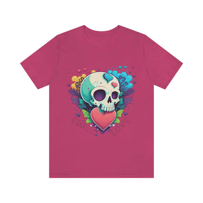 Ew Love Valentine Skull  With Pink And Blue Hearts Unisex Jersey Short Sleeve Tee